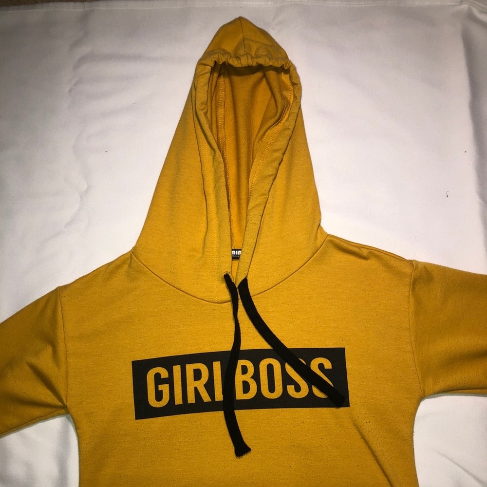 Mustard yellow girl boss hodie crop top